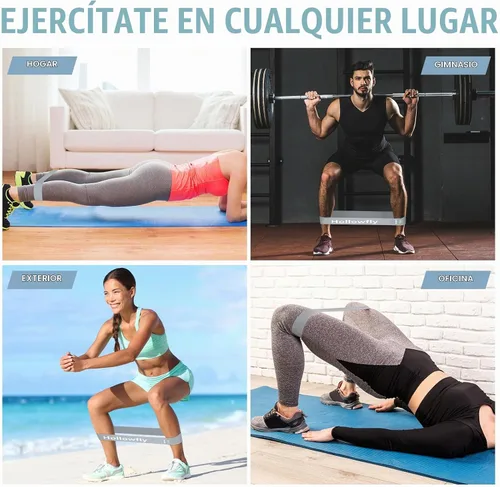 Vista 6 de Hollowfly 12 bandas de ejercicio de látex para entrenamiento de glúteos, bandas de ejercicio elásticas antideslizantes para piernas, sentadillas Gris