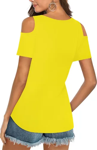 Vista 4 de Elesomo Camisetas básicas de verano de manga corta y larga con cuello en V para mujer