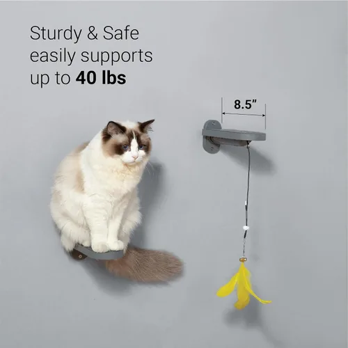 Vista 5 de SVD.PET Escalones de pared para gatos (paquete de 2), escaleras para subir con almohadilla de fieltro reemplazable, estantes para gatos con juguete