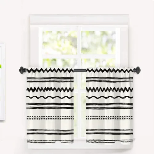 Vista 113 de Cortinas opacas de poliéster multicapa para cafetería, con diseño de diamantes, 2 unidades, 26 x 24 pulgadas