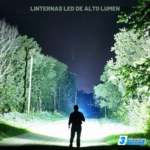 Vista 2 de Paquete de 3 linternas recargables, 990,000 lúmenes, linterna LED súper brillante, 5 modos de luz, carga rápida, IPX7 impermeable para acampar