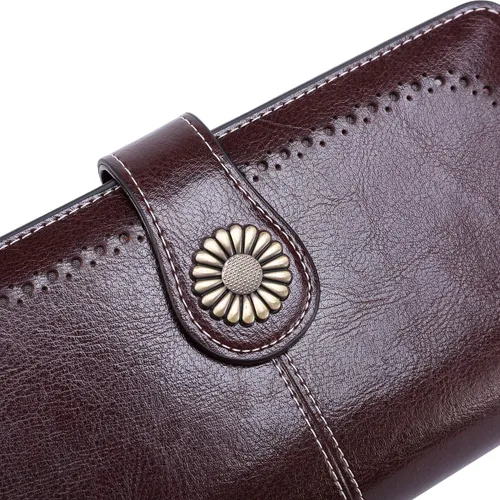 Vista 5 de KELEEL Cartera de cuero genuino con bloqueo RFID para mujer, Coffee), BCPLW2