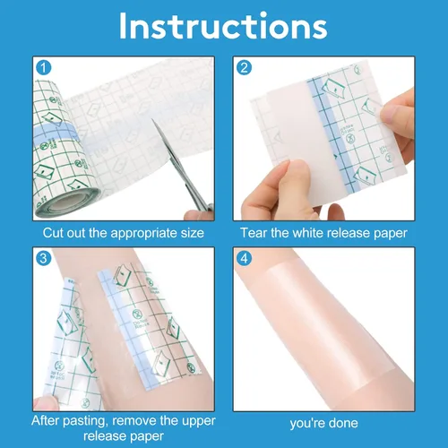 Vista 3 de 9 rollos de vendajes impermeables, 3 tamaños de vendaje de película transparente, vendajes adhesivos transparentes, cinta de tocador para protección