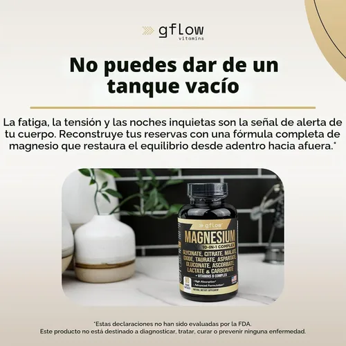 Vista 5 de gflow vitamins Suplemento complejo de magnesio – 10 formas activas, glicinato, citrato, malato, óxido, taurato, aspartato, gluconato, ascorbato