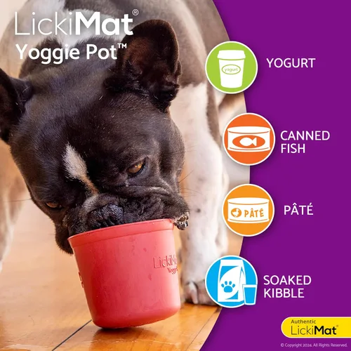 Vista 4 de LICKIMAT Yoggie Pot - Distracción, diversión y enriquecimiento. Dispensador de golosinas de goma de larga duración para todos los tamaños de perros