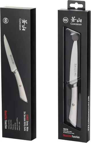 Vista 7 de Cangshan ELBERT Serie Alemán Acero Forjado 5" Cuchillo utilitario dentado (blanco)