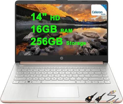 Vista 9 de HP 14 portátiles ligeros para negocios y estudiantes de 14 pulgadas HD antirreflejos Intel Celeron de 4 núcleos N4120 8 GB de RAM 192 GB