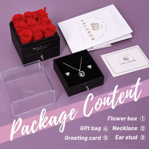 Vista 3 de ANLONOB - Rosas reales preservadas, regalos para mujeres, mamá, novia, esposa, flores de amor para siempre, regalos románticos en cumpleaños