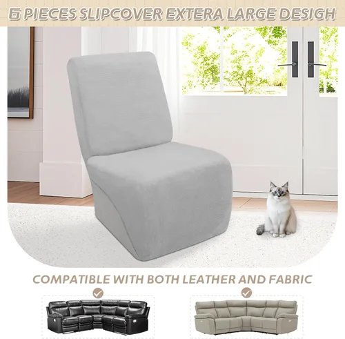 Vista 431 de Arfntevss Fundas de sofá seccional reclinable de terciopelo, Funda de sofá seccional de esquina para sofá reclinable, Funda elástica suave