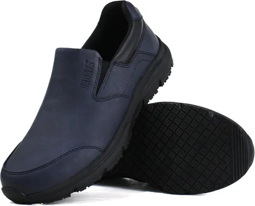 Vista 8 de Jacata Zapatos de trabajo negros antideslizantes para hombre, servicio de alimentos, zapatos de cuero resistentes al agua y antideslizantes sin