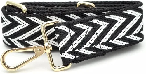 Vista 3 de CRAFTMEMORE Correa para el hombro Correa ajustable Bolsa Bolsa Crossbody Nylon Cinturón Reemplazo JK01 (Negro+Blanco, Cierre Dorado)