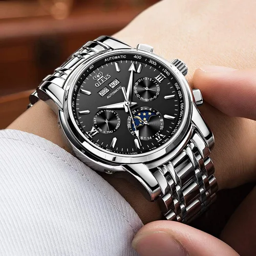 Vista 2 de OLEVS Relojes automáticos mecánicos de lujo de cara grande de acero inoxidable impermeable con calendario luminoso