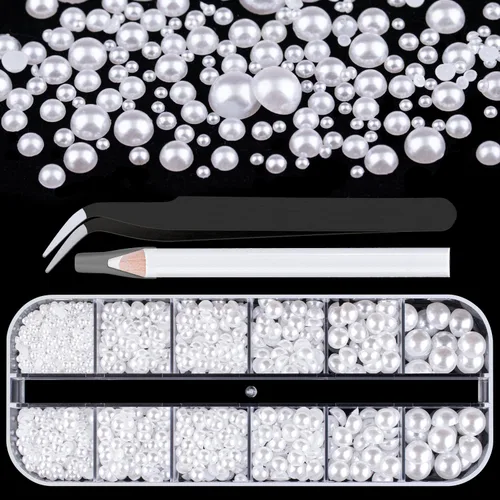 Vista 15 de 2700 perlas de espalda plana para manualidades de perlas para uñas