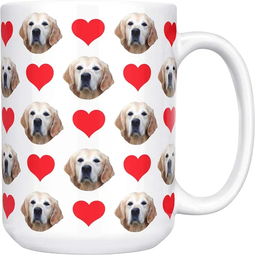 Vista 6 de Tazas de café personalizadas con múltiples caras de 15 onzas con corazones, tu foto en taza de café para hombres, mujeres y mascotas, regalos