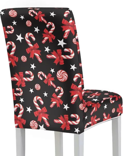 Vista 3 de HUGS IDEA Fundas para sillas de comedor de Navidad, bastón de caramelo, elásticas, fundas para sillas Parsons para comedor, lavables, fundas