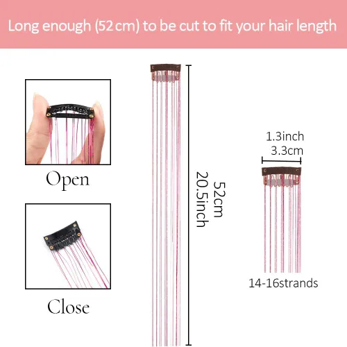 Vista 3 de Ubeleco Kit de oropel para cabello negro de 12 piezas, accesorios de cabello con clip de 52 cm, kit de oropel de pelo de hada para Navidad y Año