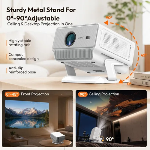Vista 7 de XGODY N8 Smart Projector with WiFi and Bluetooth, 4K Support, Built in Apps white-Gray