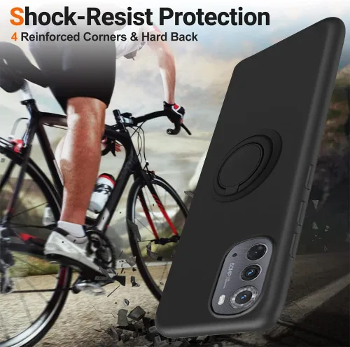 Vista 6 de Funda de teléfono para Moto Edge 2022 con protector de pantalla de vidrio, soporte de anillo giratorio de 360°, soporte magnético/soporte