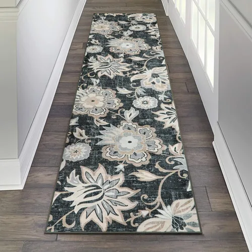 Vista 76 de Beeiva Alfombras florales de entrada, lavables para interiores, ultra fina, de 2 x 3 pies, antideslizante, para cocina, tapete de cachemira suave