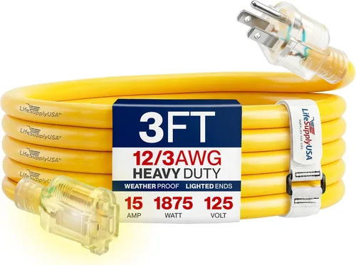 Vista 43 de Cable de extensión SJT de 12/3 300 V con luz LED para uso en interiores y exteriores con enchufe con iluminación LED Amarillo