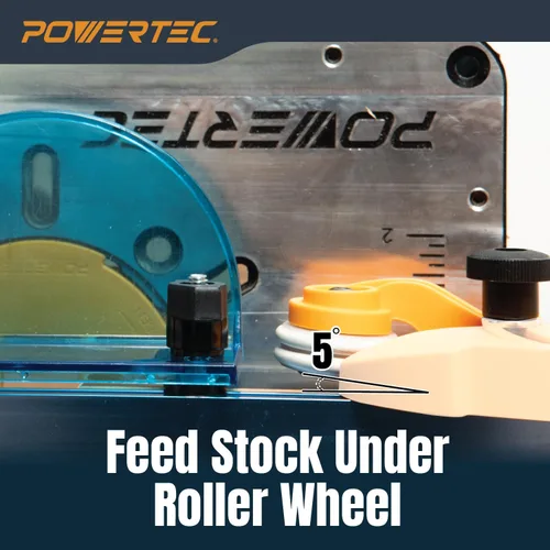 Vista 3 de POWERTEC Guía de Material con Rodillos Ajustable, Herramienta Alimentadora de Material con Rodamiento Unidireccional – Reduce el Retroceso y Aumenta