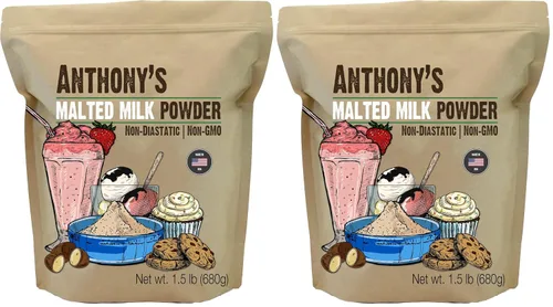 Vista 5 de Polvo de Leche Malteada Anthony's 1.5 libras, Para Helado, Batidos de Leche y Horneado, Sin OGM, Hecho en Estados Unidos