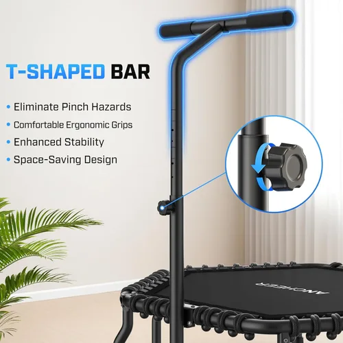 Vista 5 de ANCHEER Trampolín, trampolín de rebote de 50'' para adultos con barra, mini trampolín para interiores y exteriores, trampolín de fitness de 550LBS
