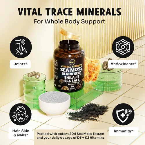 Vista 8 de Maju Superfoods Gomitas de aceite de semilla negra, aceite de orégano y cápsulas de reposición mineral