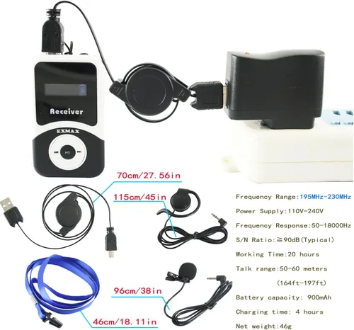 Vista 5 de EXMAX ATG-100T - Sistema de guía turístico de audio de micrófono inalámbrico de 195 MHz, equipo de interpretación simultánea, traductor