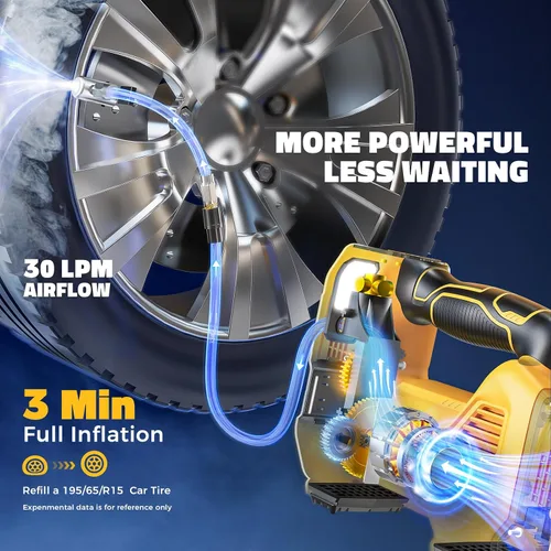 Vista 2 de Inflador de neumáticos inalámbrico, compresor de aire portátil, bomba de aire de neumáticos compatible con batería Dewalt de 20 V, bomba automática