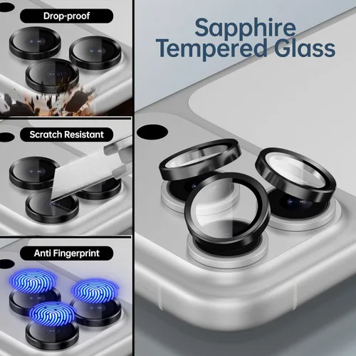 Vista 5 de Protector de lente de cámara para iPhone 17 Pro Max, vidrio templado 9H con marco de aleación de aluminio, compatible con iPhone 17 Pro/16 Pro