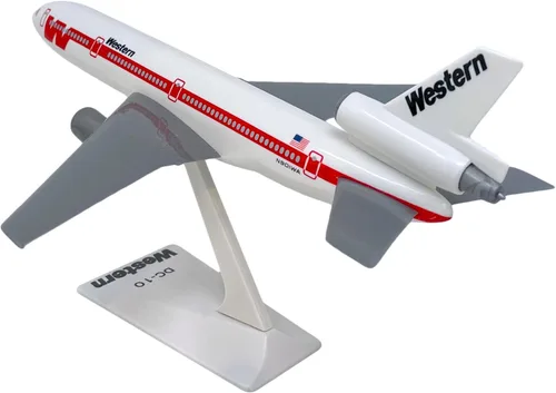 Vista 2 de Western White Scheme DC-10 Escala 1:250 - Modelo de avión de plástico a presión - Réplica coleccionable de aviones de Western Airlines - Parte #