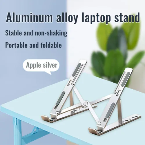 Vista 2 de Soporte para computadora portátil de escritorio, soporte para iPad, aleación de aluminio, plegable portátil, 7 niveles ajustables, ergonómico