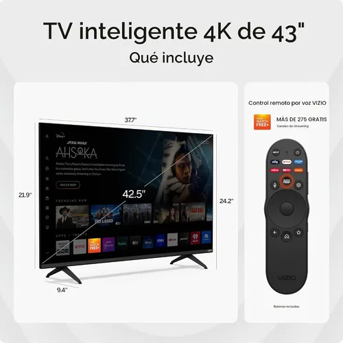 Vista 3 de VIZIO - Televisor inteligente LED 4K UHD de 43 pulgadas con Dolby Vision HDR, DTS Virtual: X, compatibilidad con Alexa, Chromecast integrado