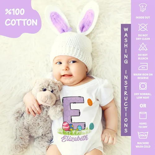 Vista 6 de Regalos personalizados con inicial de Pascua para bebé con nombre, 5 diseños, body personalizado de Pascua para recién nacidos, ropa de bebé