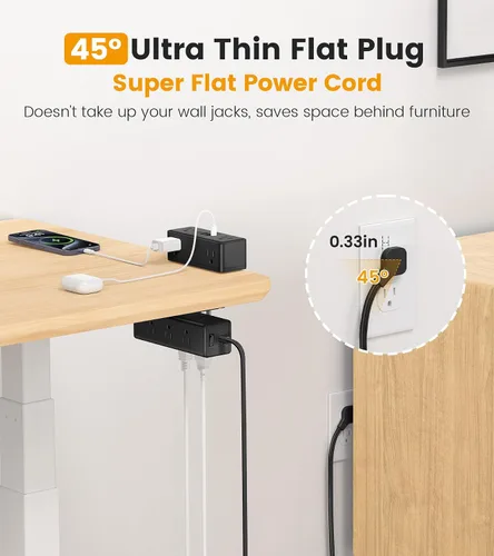 Vista 5 de Regleta de alimentación con abrazadera de escritorio de doble capa, protector de sobretensiones de montaje en borde de escritorio con 4 puertos USB
