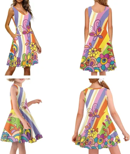 Vista 3 de POLERO Vestidos de verano para mamá y yo, vestido familiar sin mangas, vestido de tirantes a juego de talla grande para mamá e hija