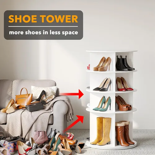 Vista 3 de SpaceAid Zapatero Giratorio de 4 Niveles Organizador, Diseño de Base Alta Torre de Zapatos Almacenamiento Giratorio Lazy Susan, Estante Giratorio