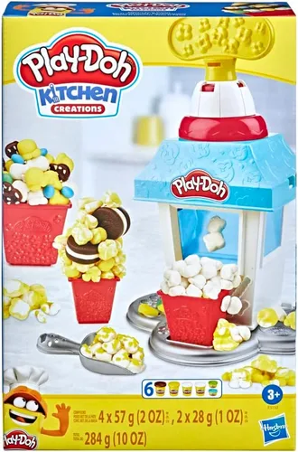 Vista 3 de Play-Doh Kitchen Creations - Juego de alimentos para fiesta de palomitas de maíz con 6 latas no tóxicas