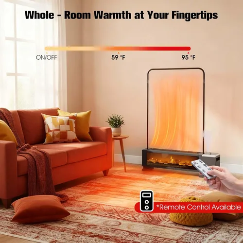 Vista 2 de Calentador eléctrico de zócalo de 1800 W con control remoto, calentador de espacio 3 en 1 con humidificador y rejilla de secado y llama 3D