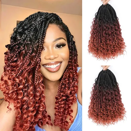 Vista 23 de Wodun Extensiones de Cabello de Ganchillo con Trenzas de Caja Goddess de 10 Pulgadas Pre-Enrolladas, Cabello de Ganchillo con Extremos Rizados Para
