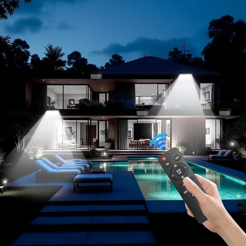 Vista 5 de CREATESTAR Luces solares para exteriores con control remoto regulables, impermeables, superbrillantes, luces de seguridad para porche, patio