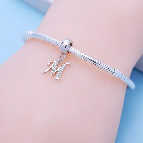 Vista 61 de ABUN Abalorio de plata de ley 925 con letra A a la Z, espaciador de inicial, con circonita cúbica transparete colgante, auténtica, para pulseras