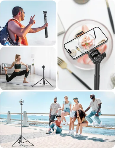 Vista 8 de Trípode extensible de aluminio para teléfono, soporte portátil para grabación de video, trípode de viaje para iPhone/teléfono celular/cámara de luz
