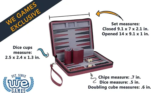 Vista 2 de WE Games Juego de backgammon de viaje magnético con monograma personalizado - Borgoña Impresión de texto