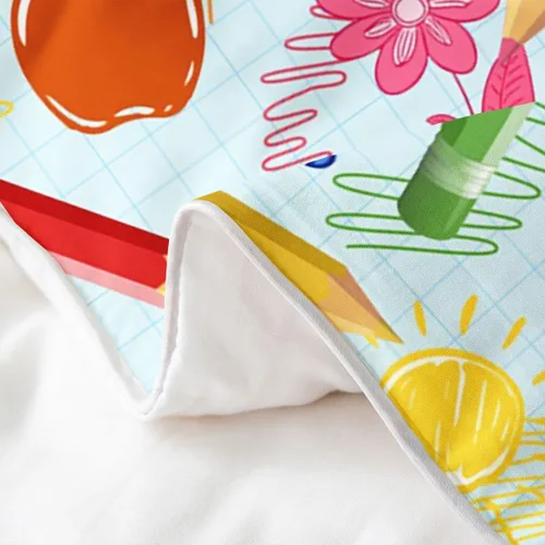 Vista 5 de jejeloiu Juego de ropa de cama de lápiz de dibujos animados para niños, tamaño individual, colorido cuarto de bebé, 100% algodón, funda de edredón