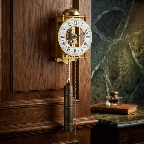 Vista 3 de Hermle Reloj de pared de esqueleto mecánico de estilo antiguo con huelga de hora 70332-000711 Dorado