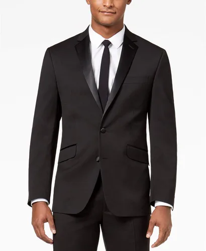 Vista 2 de Traje de esmoquin formal de dos piezas con solapa de muesca de Super 140 para hombre, Negro