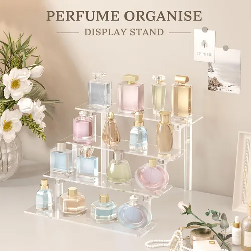 Vista 2 de Organizador de perfume para cupcakes, soporte de colonia para hombres, estantes de almacenamiento de acrílico escalonados de 12 pulgadas, soporte