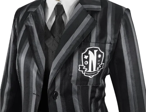 Vista 5 de Masfrida Disfraz de uniforme escolar Never More Academy Jacket Girls Striped Women Halloween Cosplay